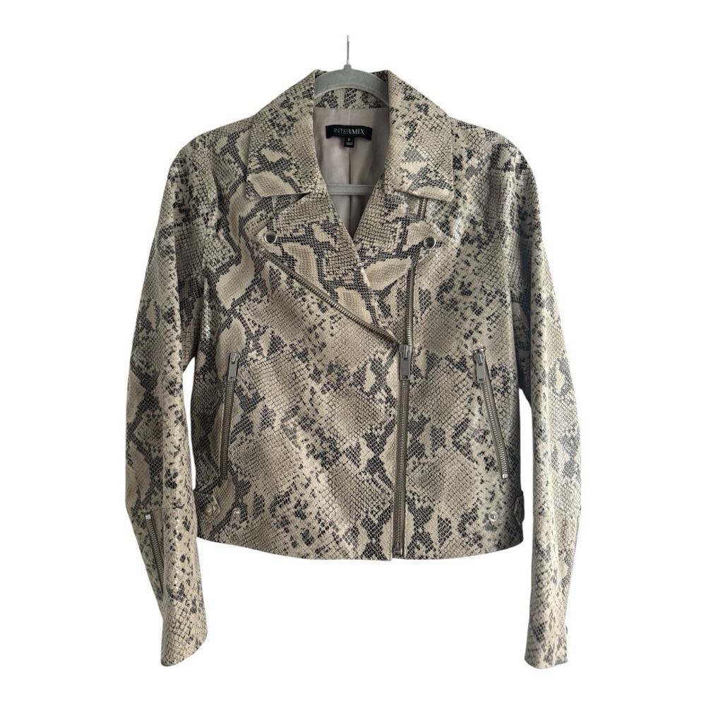 Intermix Sara Python-Embossed Leather Jacket Nwot… - image 2